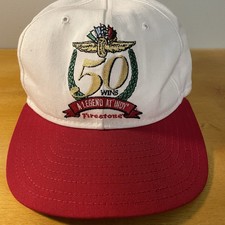 Vintage Firestone Racing White And Red NASCAR SnapBack Hat Indy 500 Made In USA