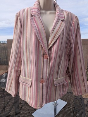 Dialogue, Pastel, Striped, Short Jacket, Sz XLG