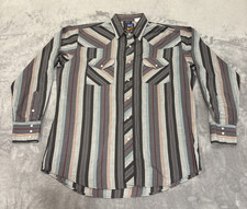 Vintage Western Regular L Button Up Pearl Snap Gray Blue Plaid Rock Canyon EUC