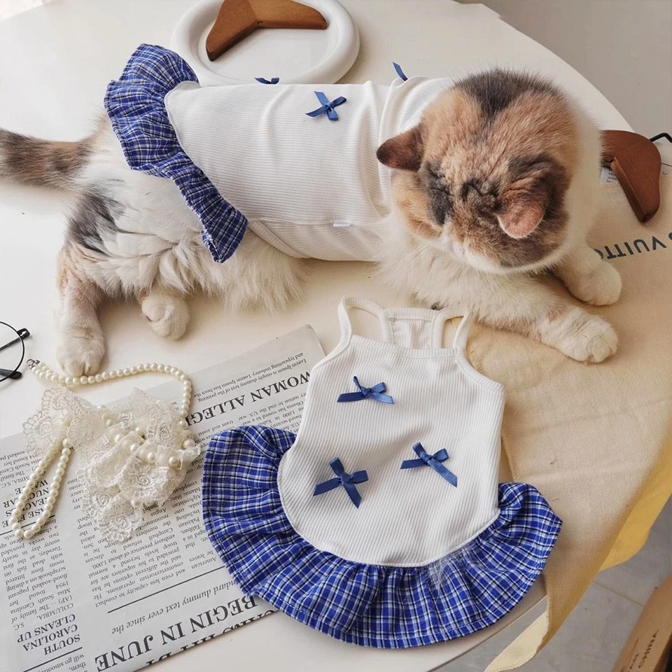 Black White Puppy Clothes Bow Strappy Dog Dress Thin Cooling Pet Sleeveless Top∂ - Image 4 of 4