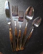 4 place settings-5 Piece Gold Plated heavy stainless steel flatware B-26