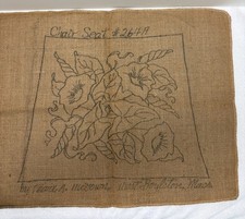 Vintage Pearl K. McGown Rug Hooked Design Morning Glories On Burlap Chair Seat