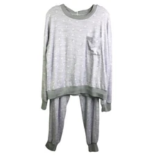 Splendid Pajama Set Lounge Womens M Light Purple Gray Hearts Long Sleeve Pants