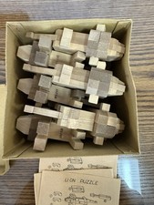 VTG Japanese Puzzle - Wood Brain Teaser - 4 Lion - Kumiki Set Of 12.