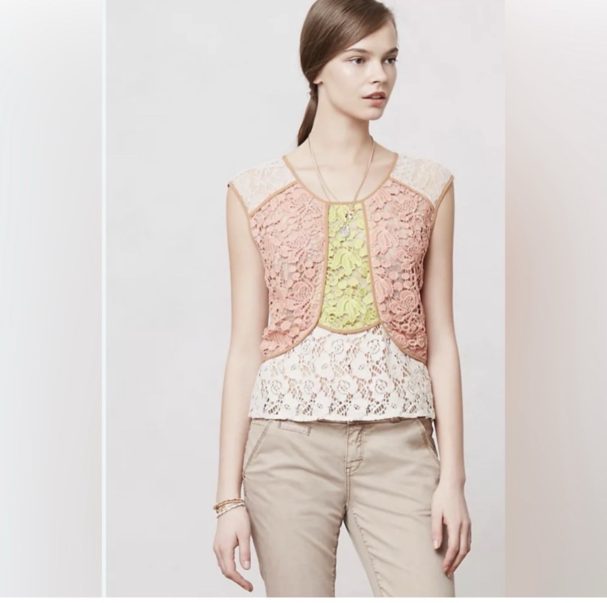 Anthropologie Patchwork Lace Shell Small - image 1