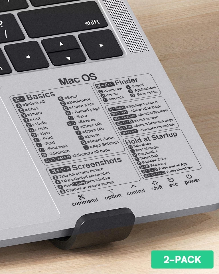 MacBook Shortcuts Sticker (4-Pack) Mac OS Cheat Sheet | Fits Pro/Air M1 M2 M3 M4 - Image 2 of 4