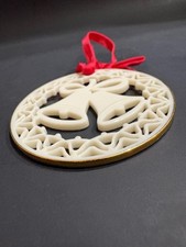 Vintage Porcelain Christmas Bells Circular Pierced Ornament Gold Trim Flaw 2.5"