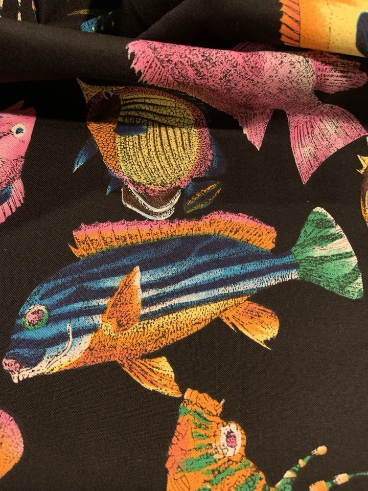 "Material de peces tropicales peces muy coloridos sobre fondo negro 3 yardas 13""" Foto 4 de 4