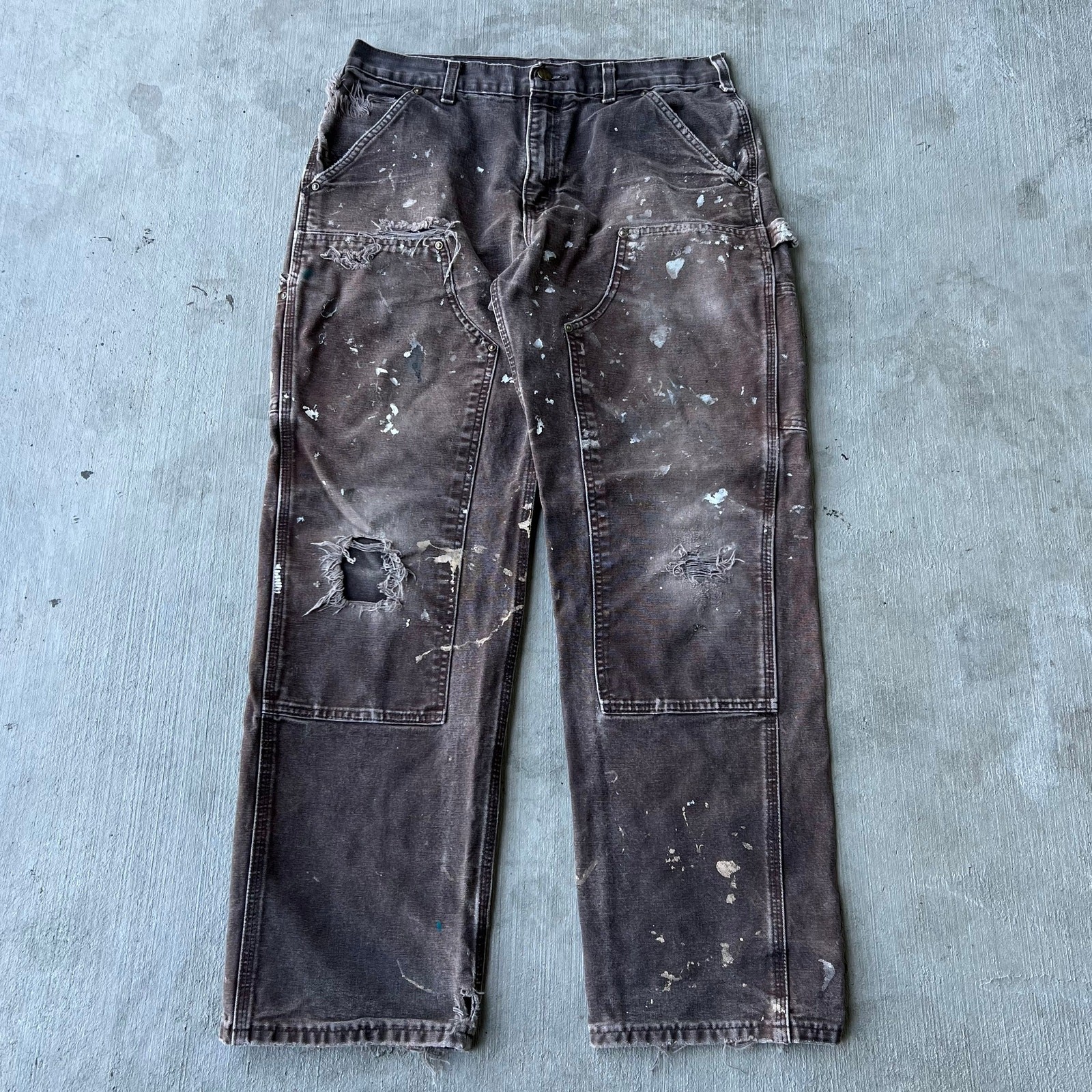 Vintage Y2K Carhartt faded brown painted double knee work wear carpenter pants