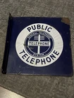 ORIGINAL VINTAGE PUBLIC TELEPHONE PORCELAIN FLANGE SIGN GENERAL TELEPHONE CO.