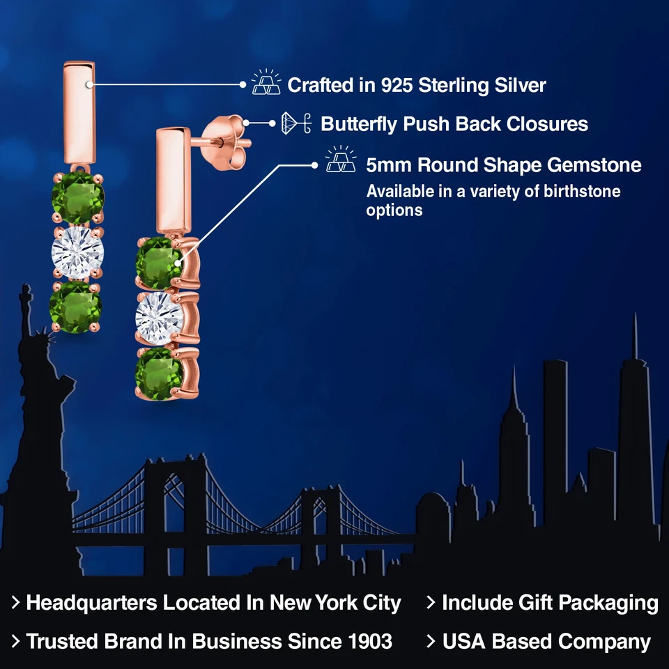 Pendientes colgantes enchapados en oro rosa de 18 quilates cromo diopsido moissanita (1,50 Foto 2 de 4