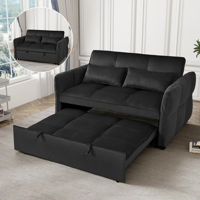 3-in-1 Pull Out Couch Bed with Reclining Backrest and Pillows Velvet material.