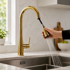 Premium Kitchen Sink Pull Out Tap Mixer Faucet With Hose 2 Spray Modes GOLD