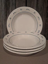 Longaberger Pottery Woven Traditions Classic Blue Rim Soup Bowls 8” Set Of 4 Exc