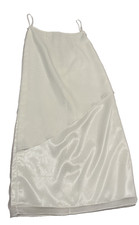 White Satin Asymmetrical Slip Dress, Size Small, Bias Cut Layered Midi/Maxi, Y2K