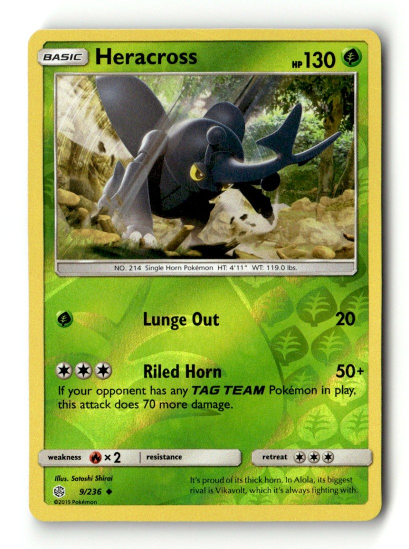 Heracross Uncommon Reverse Holo SM - Cosmic Eclipse 9/236 LP Pokémon TCG