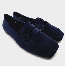 M&S Women's Satin Slip On Loafer Shoes Dark Navy Size 5 Square Toe New