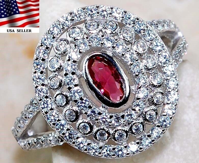 3CT Heat Treated Rubellite Tourmaline 925 Solid Sterling Silver Ring Sz 7 U1-1
