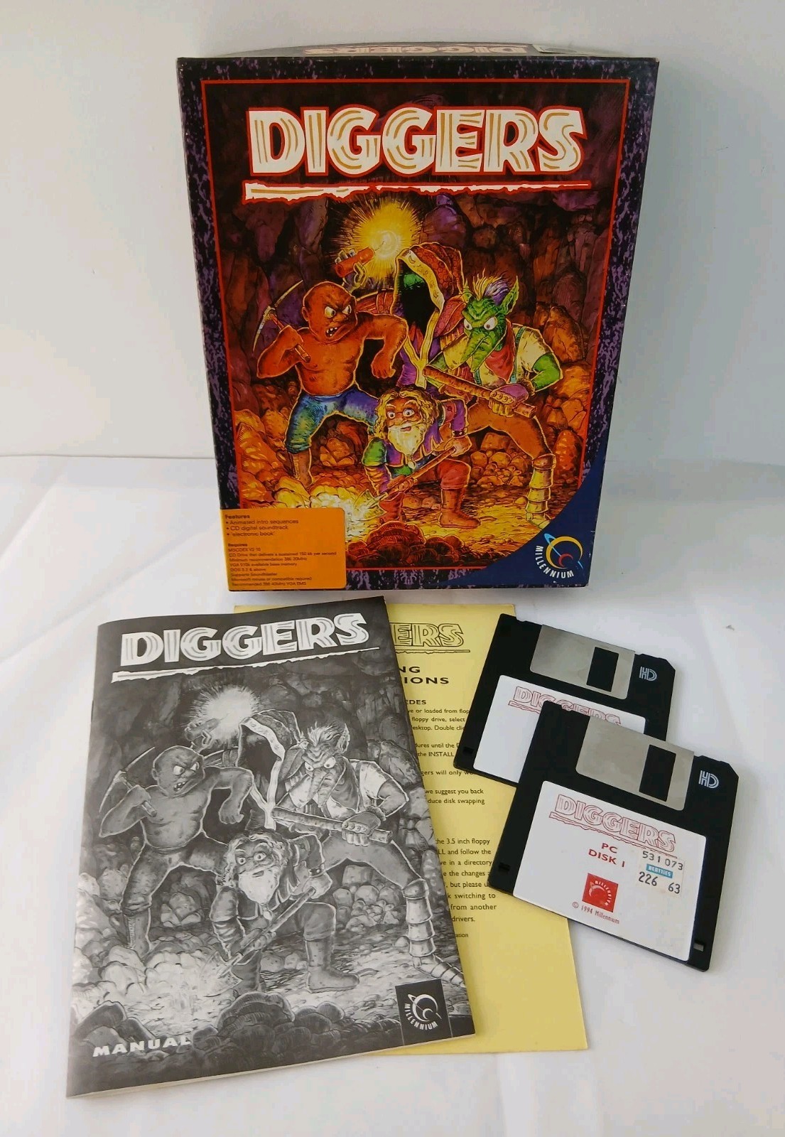 VINTAGE DIGGERS PC GAME FLOPPY HD DISK VERSION BOXED WITH MANUAL RARE-PLS READ