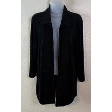 Chicos 1 US Medium Jacket Black Travelers Open Front Long Sleeve Collar Classic