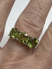 Sterling Silver 3 Stone Peridot Ring Signed BBJ Size 8
