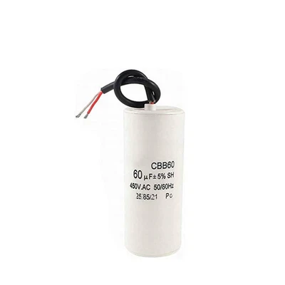 YUTOKEER Cbb60 Motor Capacitor with WireLead 60Uf 450Vac Frequency 50/60Hz WhiteCapacitor
