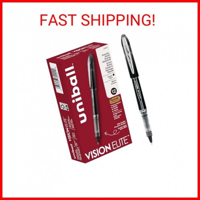 uni-ball Vision Elite Rollerball Pens Fine Point Micro Tip, 0.5mm, Black, 12 Pac