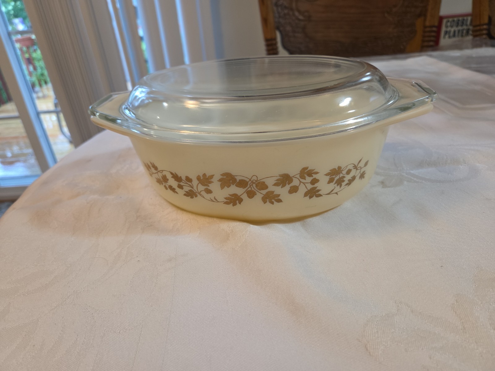Vintage Pyrex Golden Acorn and Leaf casserole dish with lid