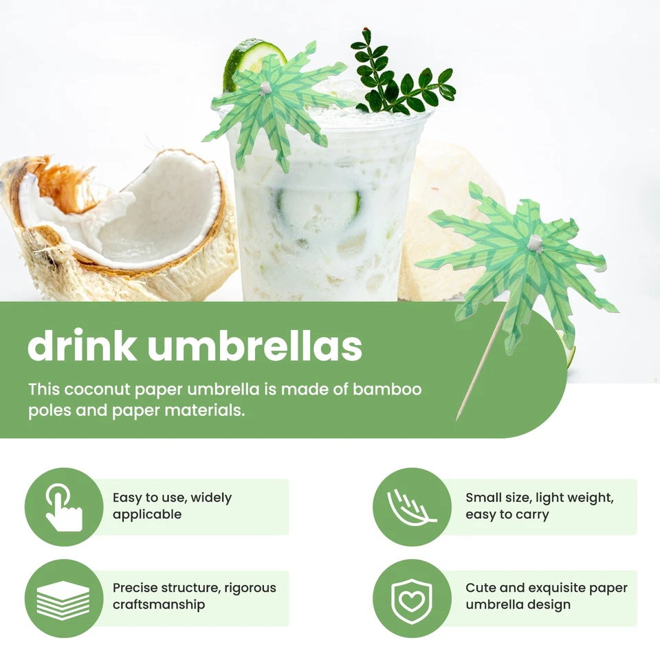 Palillos de dientes de árbol de coco verde paraguas palillos de dientes hechos a mano cóctel4404 Foto 3 de 4