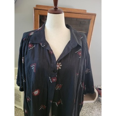 CST Sport 5X Button Down Shirt Top Black Red White Print Short Sleeve