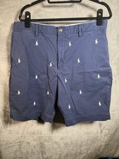 Polo Ralph Lauren VTG Blue Horse Embroidered Cotton Shorts Size 36 Excellent