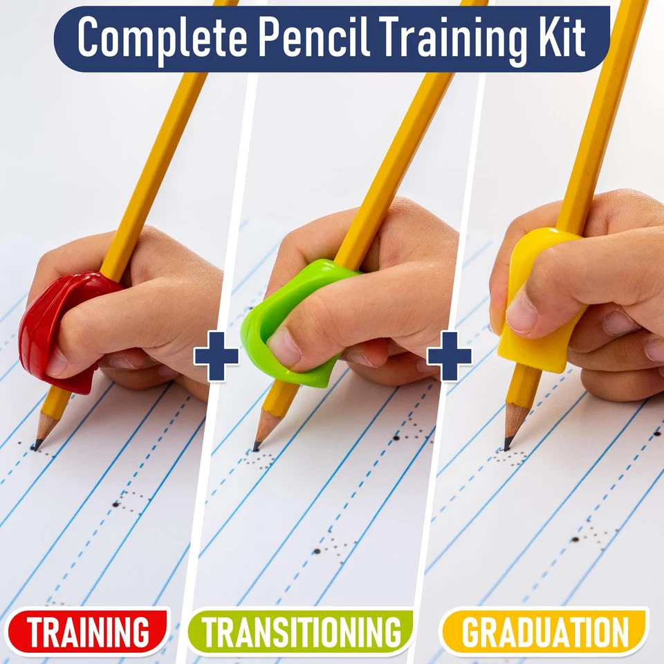 Kit de entrenamiento de agarre de lápiz de 3 pasos - Crossover, pellizco y empuñaduras estándar | Paquete Foto 3 de 4