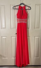 Women's Morgan  Co. Coral/Red Silver Embellished Prom Dress Juniors 1 271 