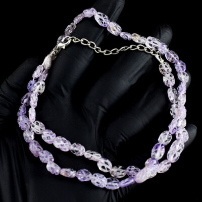 Beste hervorragende Muster geschnitzter Amethyst 92,00 kt Perlen funkelnde Halskette VK 34E673