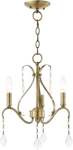 3-Light Crystal Chandelier, Antique Brass