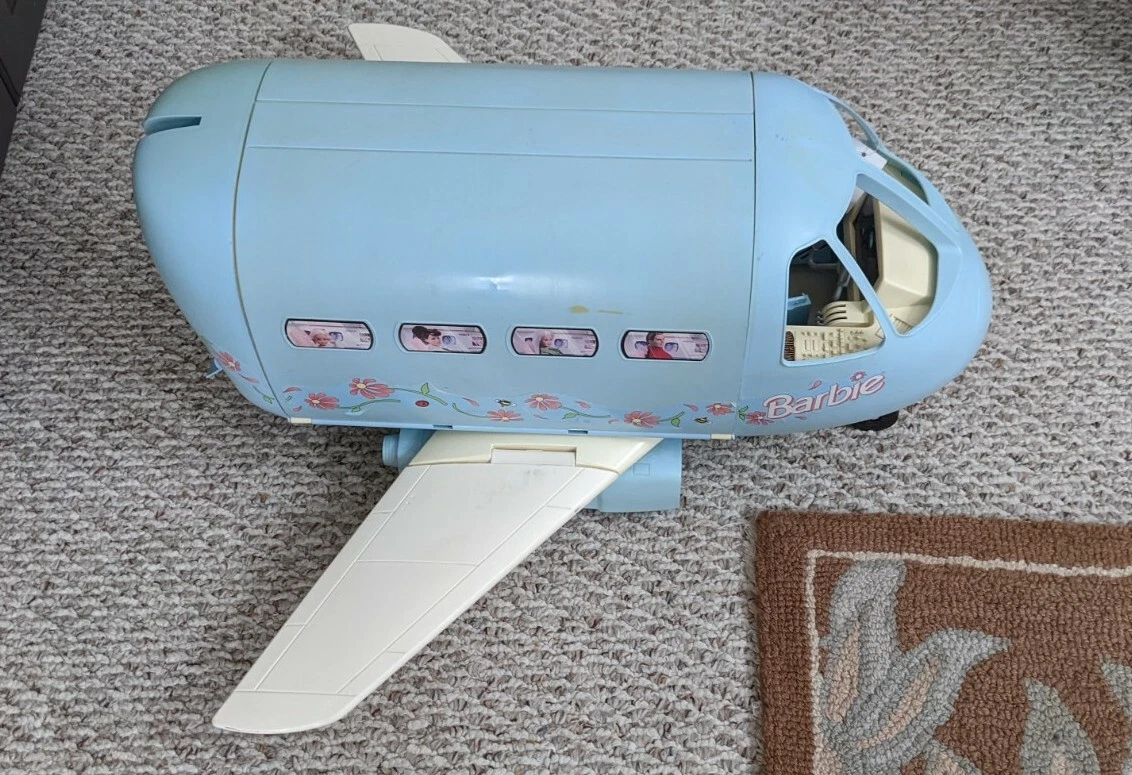 Vintage Mattel Barbie Doll Blue Jumbo Jet Airplane Plane 1999