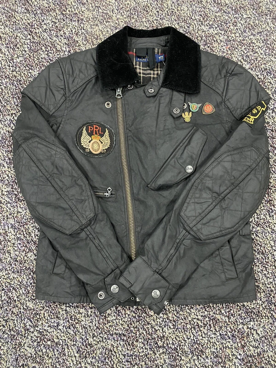 POLO RALPH LAUREN Oil Cloth Leather Biker Jacket w/ Pins and Patches -S NWOT