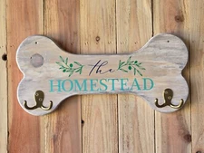 Welcome Sign, Rustic "The Homestead", Bone Shape, Wood, Handmade, Wall Mount