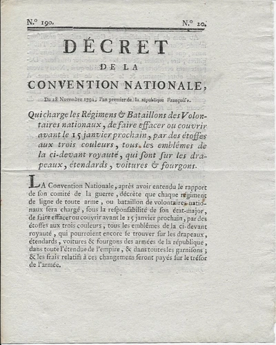 Decree of the National Convention of 28/11/1792 for Regiments and Battalions