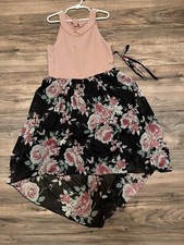 Girls pink/black floral dress