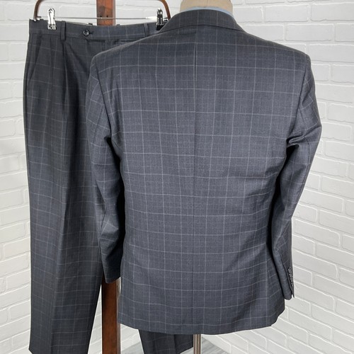 Caravelli Suit Men 40/32 Gray Blue Check Plaid Superior 150s Hightech Poly - Picture 4 of 23