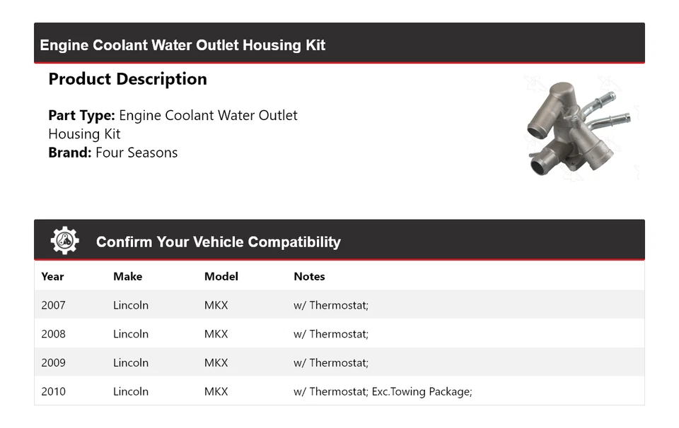 Комплект корпуса выпускного отверстия охлаждающей жидкости для двигателя Lincoln MKX 2007-2010 4 сезона 2008 - Изображение 2 из 4