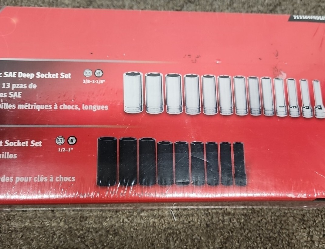 Snap-on™•313309FRDEEP SAE 13 Piece Crome•9 Piece Impact Socket Set