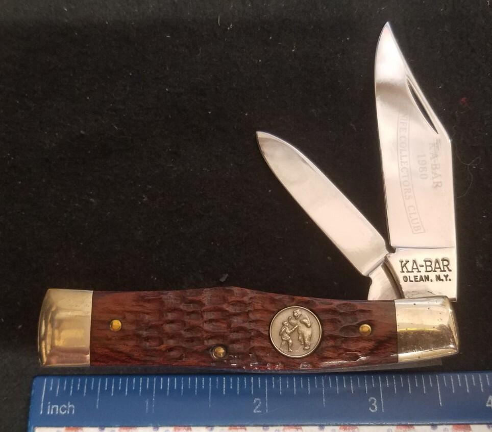 KA-BAR 2633 1980 NKCA Gunstock Knife, Jigged Wooden Handles = | eBay