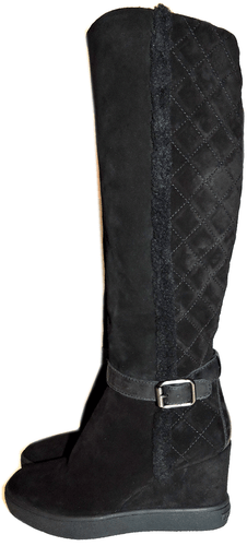 Aquatalia Black Suede Tall Callie Quilted Fur Lined Tall Boot Wedge Bootie 10.5 - Picture 5 of 10