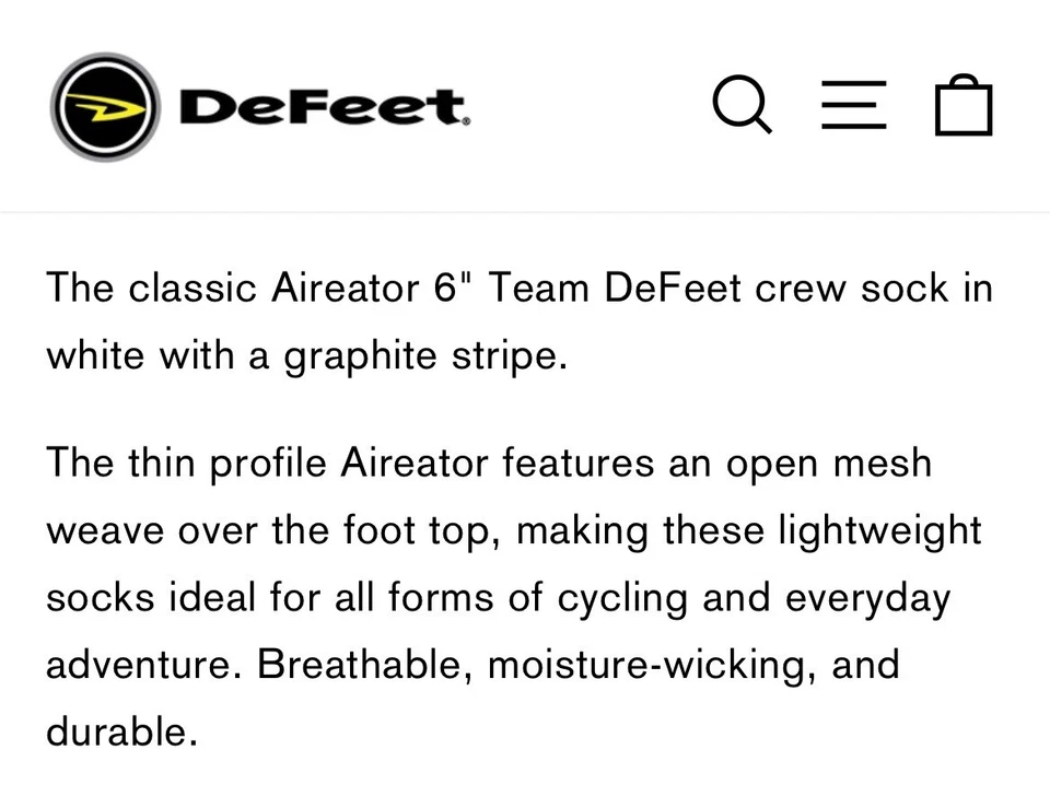 НОВЫЕ велосипедные носки DeFeet Aireator 6 дюймов МАЛЕНЬКИЕ МУЖСКИЕ ДО 7 ЖЕНСКИЕ 6-8 БЕЛЫЕ + СЕРЫЕ - Изображение 3 из 4