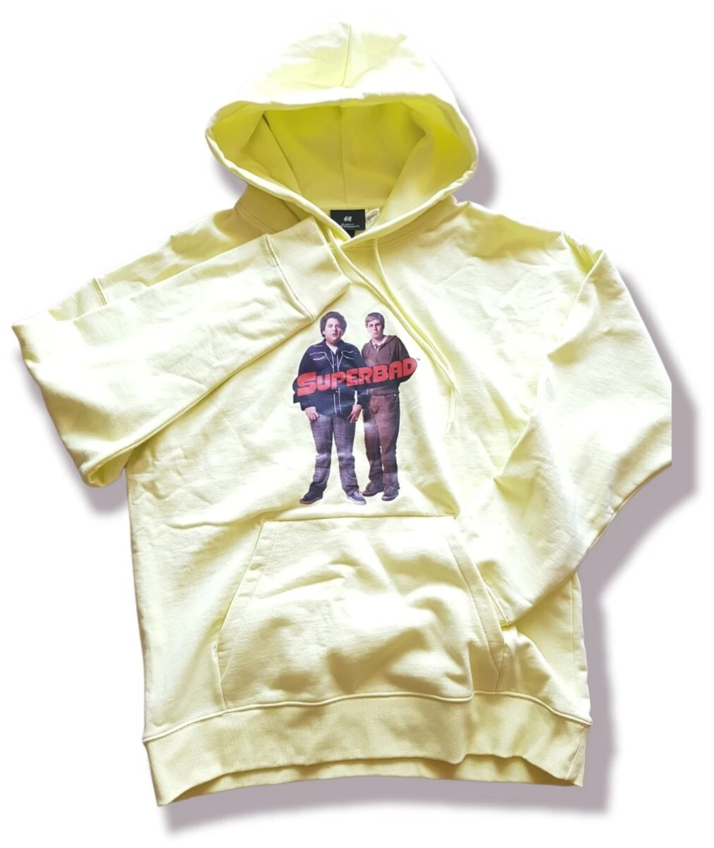 Hu0026amp;M Superbad movie neon yellow hoodie Graphic Jonah Hill Michael Cera  LARGE | eBay
