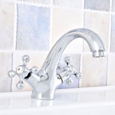 Polished Chrome Deck Mounted Dual Handle Btahroom Basin Mixer Sink Faucet Qsf633