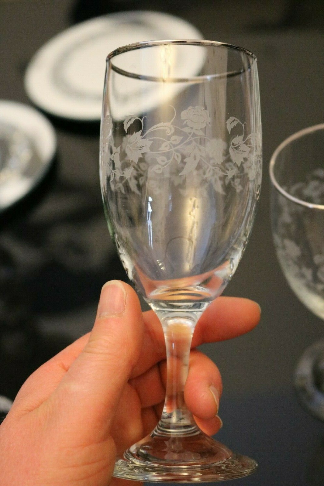 6 x 1970's Vintage Dema champagne/wine/water glasses silver rim etched