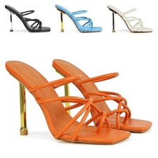 Damenschuhe mit hohem Stiletto-Pantoletten mit hohem Absatz Slipper Riemchen-Sandalen eckige Zehenpartie